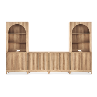 Brooklyn U Shape Cabinet Entertainment Center in Golden Oak, full media wall front view