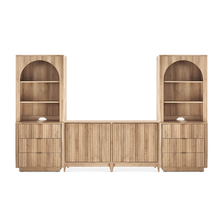 Brooklyn 4 Piece Cabinet TV Stand Entertainment Center in Golden Oak, full set front view