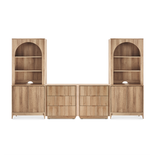 Brooklyn 4 Piece Dresser TV Stand Entertainment Center in Golden Oak, full set front view