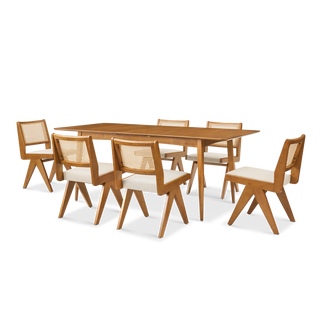 Retrovie Mid-Century Modern 63"-79" Extendable Dining Table Set for 6