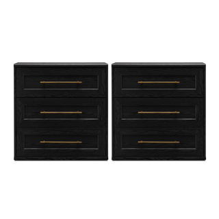 Blake 3 Drawer Dresser, Black Oak Set of 2