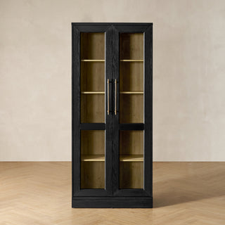 [Pre-order] Blake Tall Acrylic Display Cabinet Angled, Black Oak