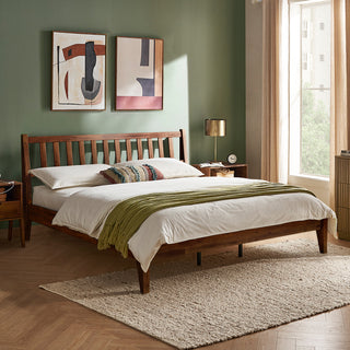 Ted Bed (King), Solid Acacia Wood Platform Bed with Headboard
