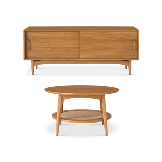 Retrovie Mid-Century Modern 59" TV Stand & Round Coffee Table Set