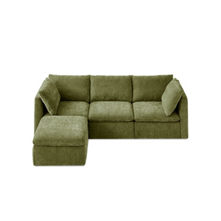 Macy 4 Seats Modular Sectional Sofa with Fully Removable Covers, Large Storage (Moss Green Chenille)