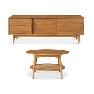 Retrovie Mid-Century Modern 67" TV Stand & Round Coffee Table Set