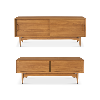 Retrovie Mid-Century Modern 59" TV Stand & Storage Coffee Table Set