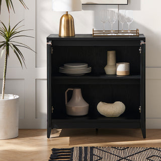 Brooklyn Hutch Cabinet in Black Oak, adjustable cabinet interior shelves