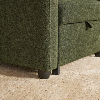 Sophie Sleeper Armchair leg detail, Kelp Green Bouclé