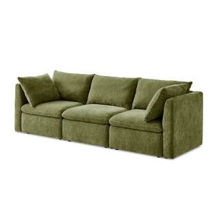 Macy 3 Seater Modular Sectional Sofa with Fully Removable Covers, Large Storage (Moss Green Chenille)