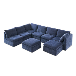 Macy 8 Seats Modular Sectional Sofa with Fully Removable Covers, Large Storage (Navy Blue Chenille)