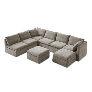 Macy 8 Seats Modular Sectional Sofa with Fully Removable Covers, Large Storage (Keystone Gray Chenille)