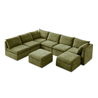 Macy 8 Seats Modular Sectional Sofa with Fully Removable Covers, Large Storage (Moss Green Chenille)