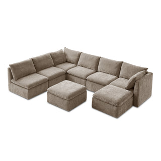 Macy 8 Seats Modular Sectional Sofa with Fully Removable Covers, Large Storage (Taupe Chenille)