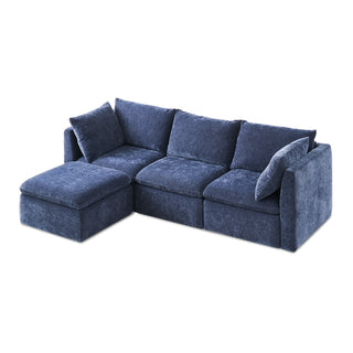 Macy 4 Seats Modular Sectional Sofa with Fully Removable Covers, Large Storage (Navy Blue Chenille)