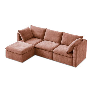 Macy 4 Seats Modular Sectional Sofa with Fully Removable Covers, Large Storage (Rusty Peach Red Chenille)
