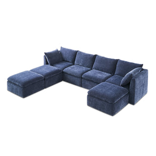 Macy 7 Seats Modular Sectional Sofa with Fully Removable Covers, Large Storage (Navy Blue Chenille)
