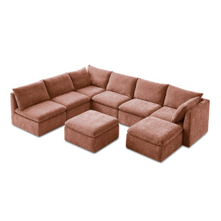 Macy 8 Seats Modular Sectional Sofa with Fully Removable Covers, Large Storage (Rusty Peach Red Chenille)