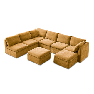 Macy 8 Seats Modular Sectional Sofa with Fully Removable Covers, Large Storage (Ochre Yellow Chenille)