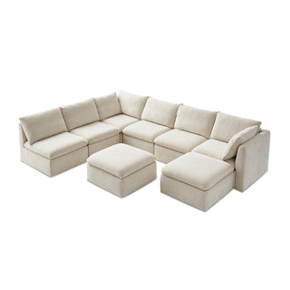 Macy 8 Seats Modular Sectional Sofa with Fully Removable Covers, Large Storage (Alpine Beige Chenille)