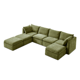 Macy 7 Seats Modular Sectional Sofa with Fully Removable Covers, Large Storage (Moss Green Chenille)