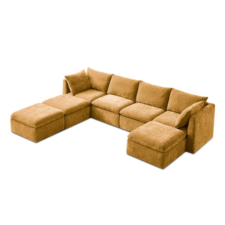 Macy 7 Seats Modular Sectional Sofa with Fully Removable Covers, Large Storage (Ochre Yellow Chenille)