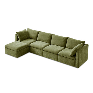 Macy 5 Seats Modular Sectional Sofa with Fully Removable Covers, Large Storage (Moss Green Chenille)