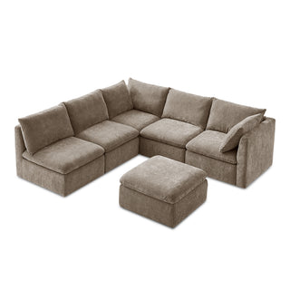Macy 6 Seats Modular Sectional Sofa with Fully Removable Covers, Large Storage (Taupe Chenille)