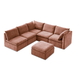 Macy 6 Seats Modular Sectional Sofa with Fully Removable Covers, Large Storage (Rusty Peach Red Chenille)