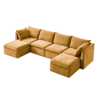 Macy 6 Seats Modular Sectional Sofa with Fully Removable Covers, Large Storage (Ochre Yellow Chenille)