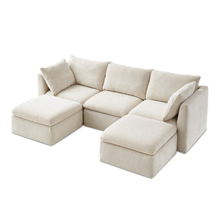 Macy 5 Seats Modular Sectional Sofa with Fully Removable Covers, Large Storage (Alpine Beige Chenille)
