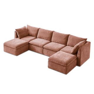Macy 6 Seats Modular Sectional Sofa with Fully Removable Covers, Large Storage (Rusty Peach Red Chenille)