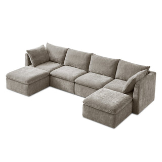 Macy 6 Seats Modular Sectional Sofa with Fully Removable Covers, Large Storage (Keystone Gray Chenille)
