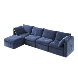 Macy 5 Seats Modular Sectional Sofa with Fully Removable Covers, Large Storage (Navy Blue Chenille)