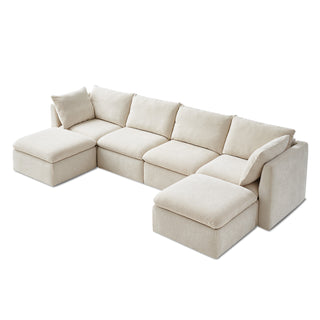 Macy 6 Seats Modular Sectional Sofa with Fully Removable Covers, Large Storage (Alpine Beige Chenille)