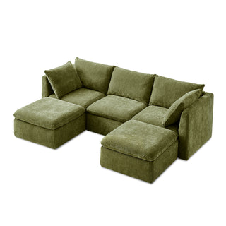 Macy 5 Seats Modular Sectional Sofa with Fully Removable Covers, Large Storage (Moss Green Chenille)