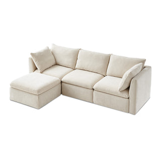 Macy 4 Seats Modular Sectional Sofa with Fully Removable Covers, Large Storage (Alpine Beige Chenille)