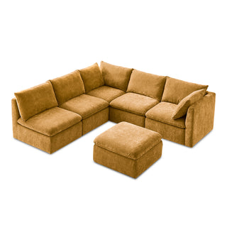 Macy 6 Seats Modular Sectional Sofa with Fully Removable Covers, Large Storage (Ochre Yellow Chenille)