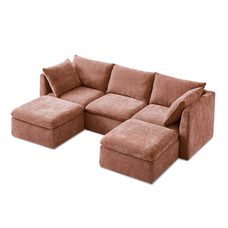 Macy 5 Seats Modular Sectional Sofa with Fully Removable Covers, Large Storage (Rusty Peach Red Chenille)
