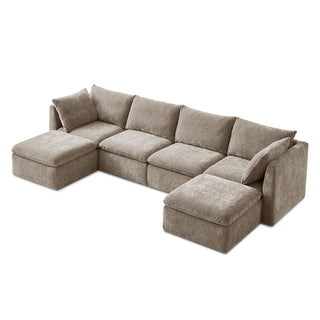 Macy 6 Seats Modular Sectional Sofa with Fully Removable Covers, Large Storage (Taupe Chenille)