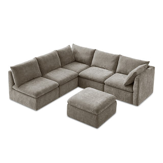 Macy 6 Seats Modular Sectional Sofa with Fully Removable Covers, Large Storage (Keystone Gray Chenille)