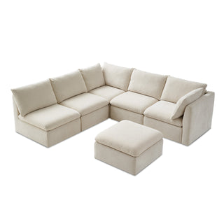 Macy 6 Seats Modular Sectional Sofa with Fully Removable Covers, Large Storage (Alpine Beige Chenille)