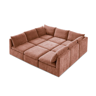 Macy Pit-sectional Sofa, Rusty Peach Red Chenille