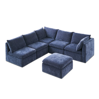 Macy 6 Seats Modular Sectional Sofa with Fully Removable Covers, Large Storage (Navy Blue Chenille)