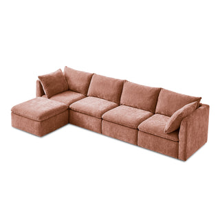 Macy 5 Seats Modular Sectional Sofa with Fully Removable Covers, Large Storage (Rusty Peach Red Chenille)