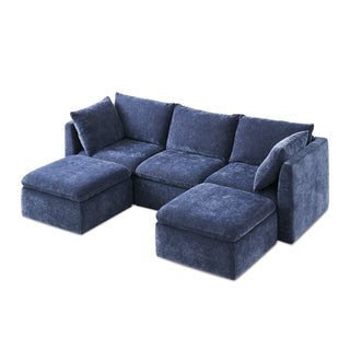 Macy 5 Seats Modular Sectional Sofa with Fully Removable Covers, Large Storage (Navy Blue Chenille)