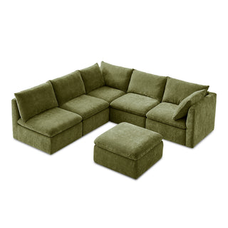 Macy 6 Seats Modular Sectional Sofa with Fully Removable Covers, Large Storage (Moss Green Chenille)