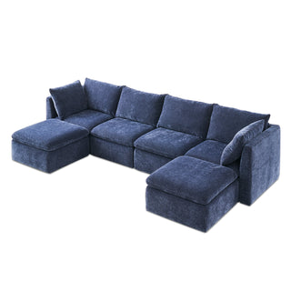 Macy 6 Seats Modular Sectional Sofa with Fully Removable Covers, Large Storage (Navy Blue Chenille)