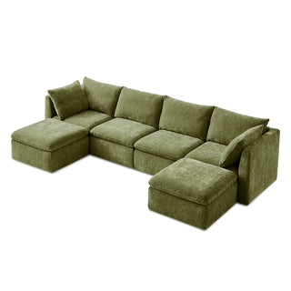 Macy 6 Seats Modular Sectional Sofa with Fully Removable Covers, Large Storage (Moss Green Chenille)