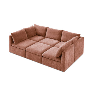 Macy Pit-sectional Sofa, Rusty Peach Red Chenille